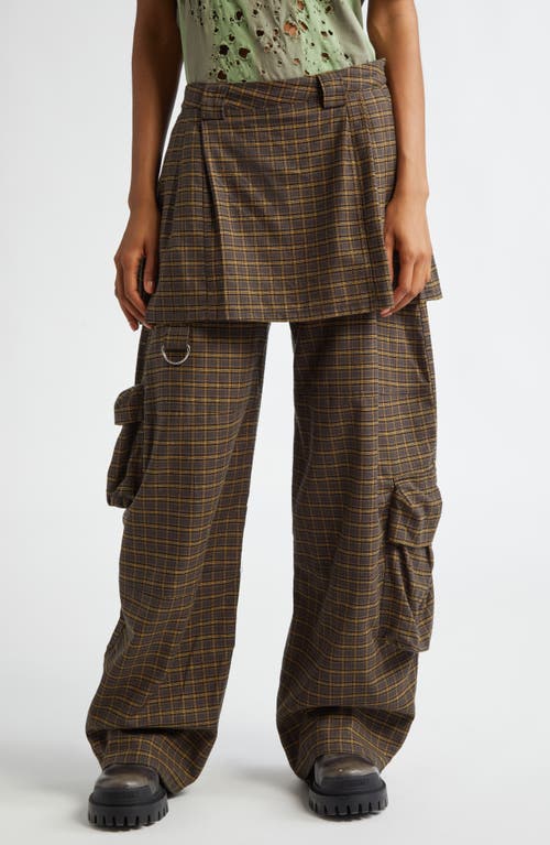 Shop Collina Strada Lawn Plaid Skirt Overlay Cargo Pants In Charcoal Plaid