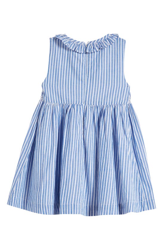 Shop Mini Boden Kids' Smocked Bodice Dress In Mid Blue Leno Stripe
