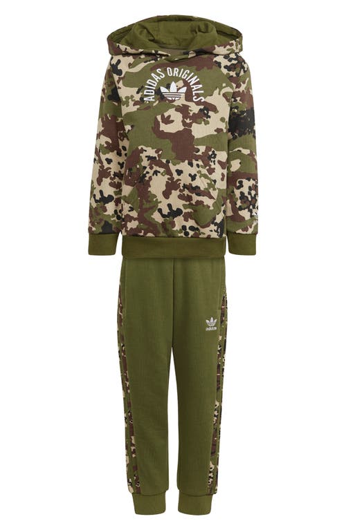 adidas Kids' Lifestyle Camo Print Hoodie & Joggers Set in Wild Pine at Nordstrom, Size 5T