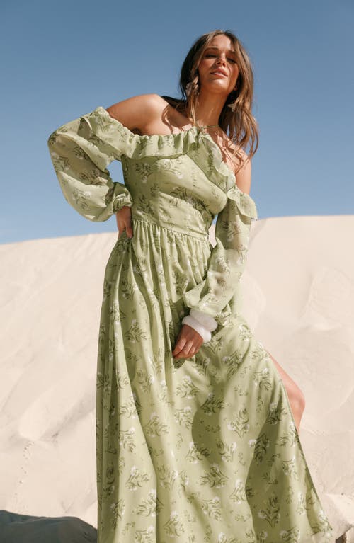 Petal And Pup Petal & Pup Alina Floral Cold Shoulder Long Sleeve Maxi Dress In Green