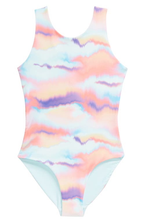 zella Kids' Vacay All Day Reversible One-Piece Swimsuit Teal Retreat Blurred Wave at Nordstrom,