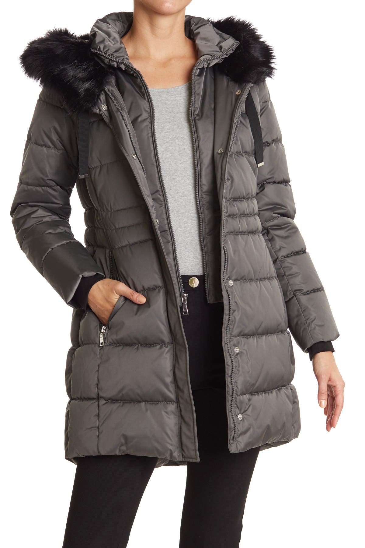 tahari faux fur puffer coat