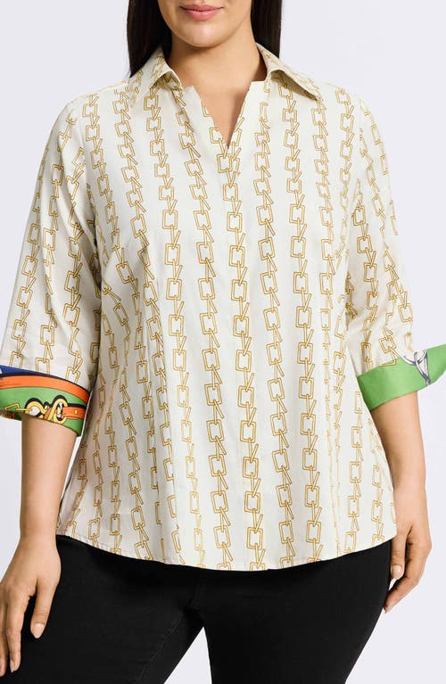 FOXCROFT FOXCROFT TAYLOR CHAIN STRIPE COTTON BUTTON-UP SHIRT