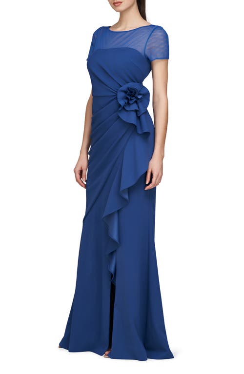 Js Collections Rosette Detail Mermaid Gown In Blue Quartz