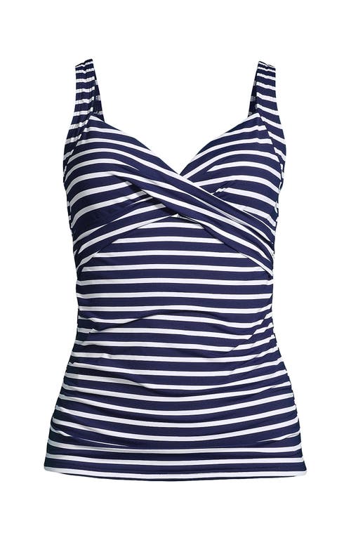 Lands' End Plus Size Dd-cup Chlorine Resistant V-neck Underwire Tankini Top Swimsuit Adjustable Stra In Deep Sea/white Media Stripe