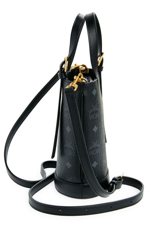 Shop Mcm Mini Aren Vi Visetos Coated Canvas Bucket Bag In Black