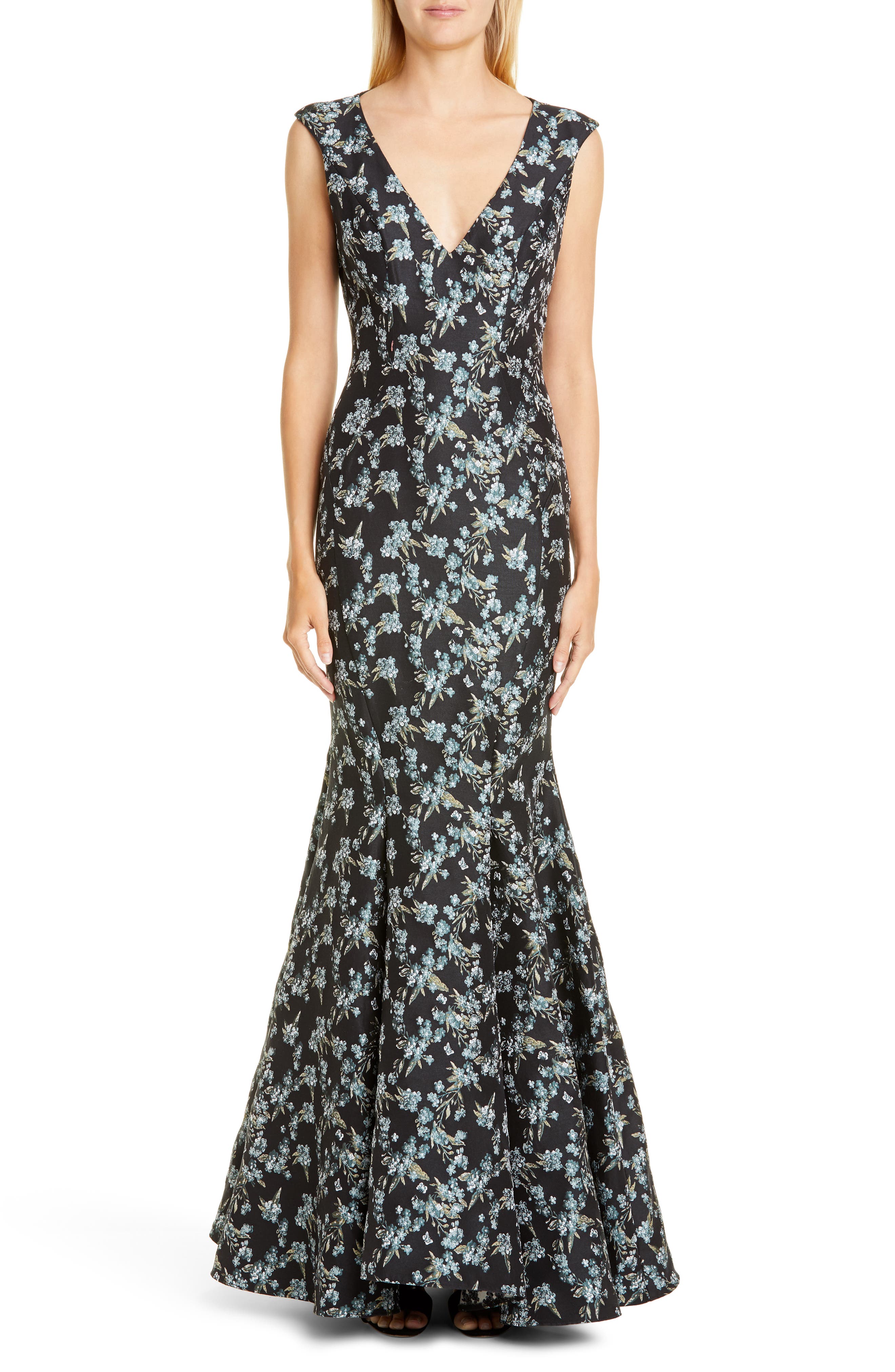 Zac Zac Posen Pilar Floral Gown, Blue