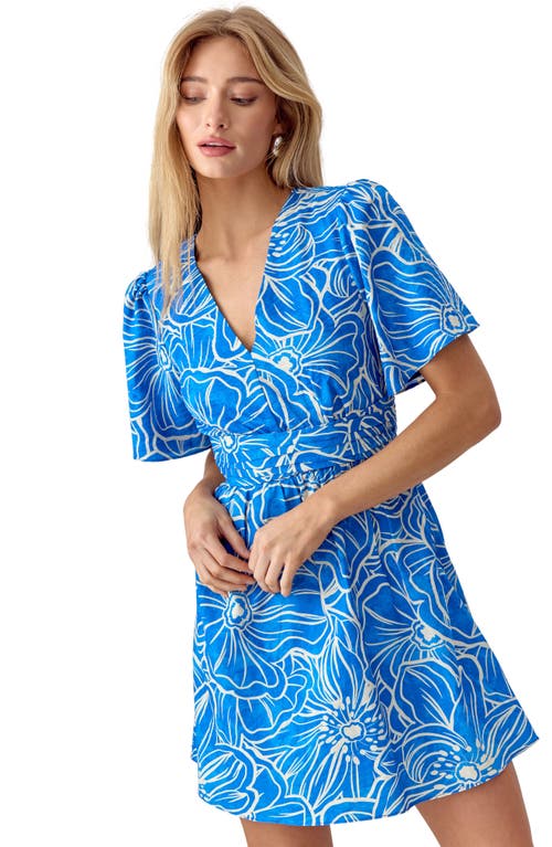 Adelyn Rae June Floral Pleated Cutout Fit & Flare Minidress In Sea Blue Cream