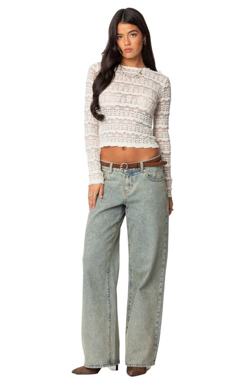 Shop Edikted Daisey Textured Sheer Lace Crop Top In Cream