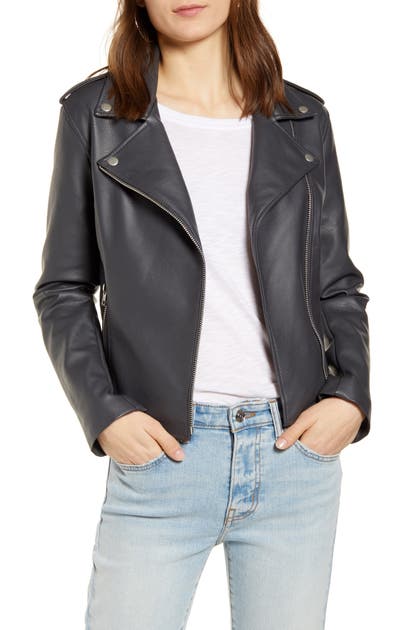 Bb Dakota Just Ride Faux Leather Jacket In Charcoal Grey