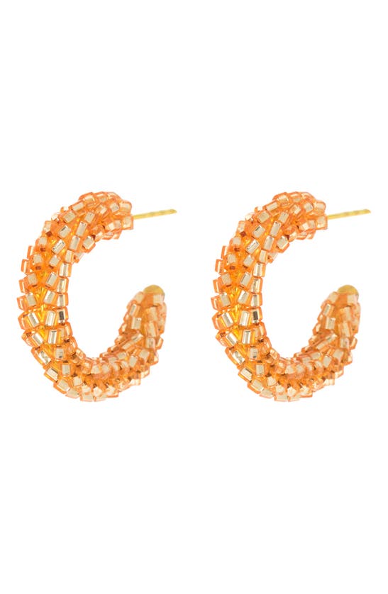 Ayounik Beaded Glass Hoop Earrings In Orange