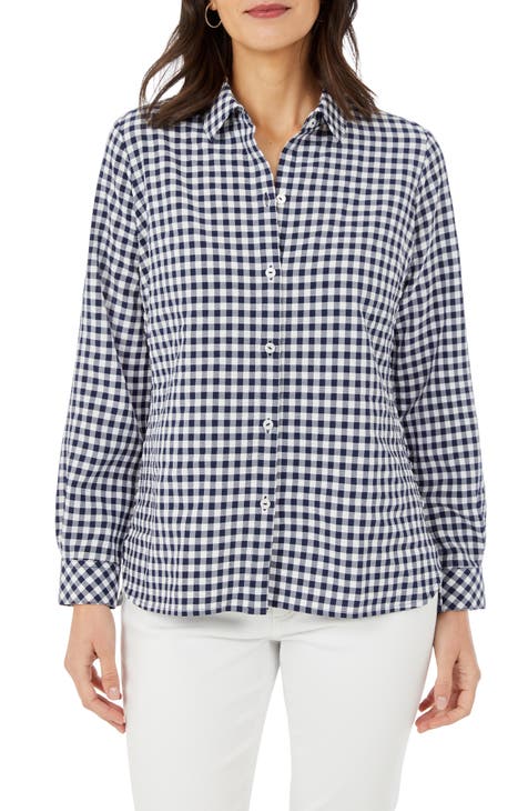 ladies blue gingham blouse