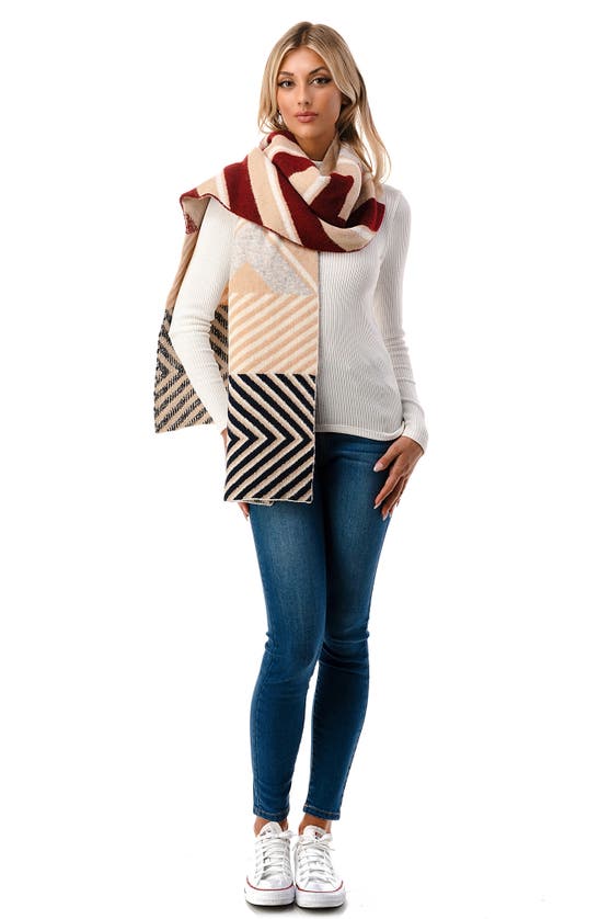 Marcus Adler Ultra Soft Chevron Knit Scarf In Burgundy