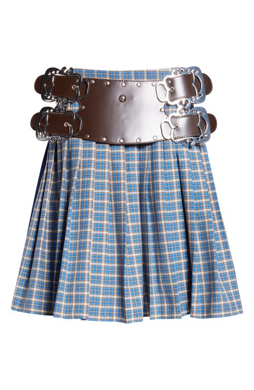 Shop Chopova Lowena Marshal Plaid Belted Denim Skirt In Blue Tartan