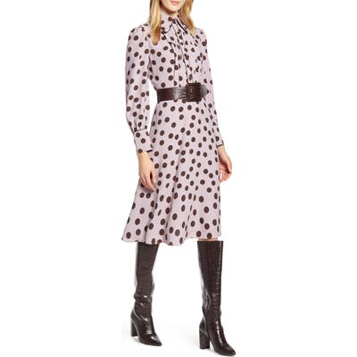 Halogen X Atlantic-Pacific Button & Pleat Polka Dot Fit & Flare Dress, Purple (Nordstrom Exclusive)