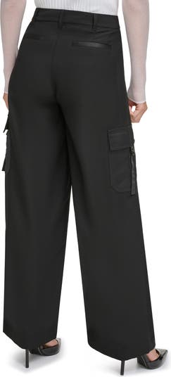DKNY Women's Wide Leg Woven Comfy Pant, Black, X-Small 