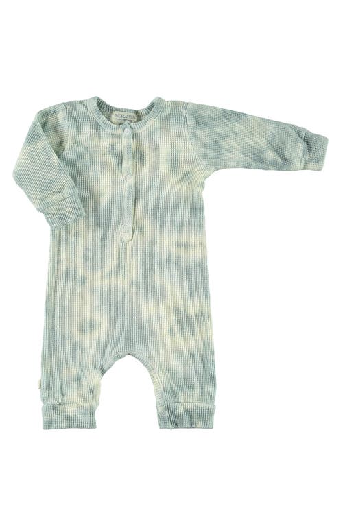 PAIGELAUREN Thermal Organic Cotton & Modal Romper in Sage Green Tie Dye at Nordstrom, Size 12-18M