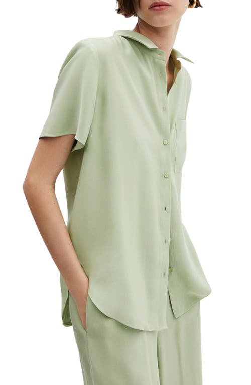 MANGO Short Sleeve Button-Up Shirt Green at Nordstrom,