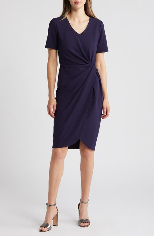 Shop Tahari Asl Side Twist Crepe Sheath Dress In Midnight Navy