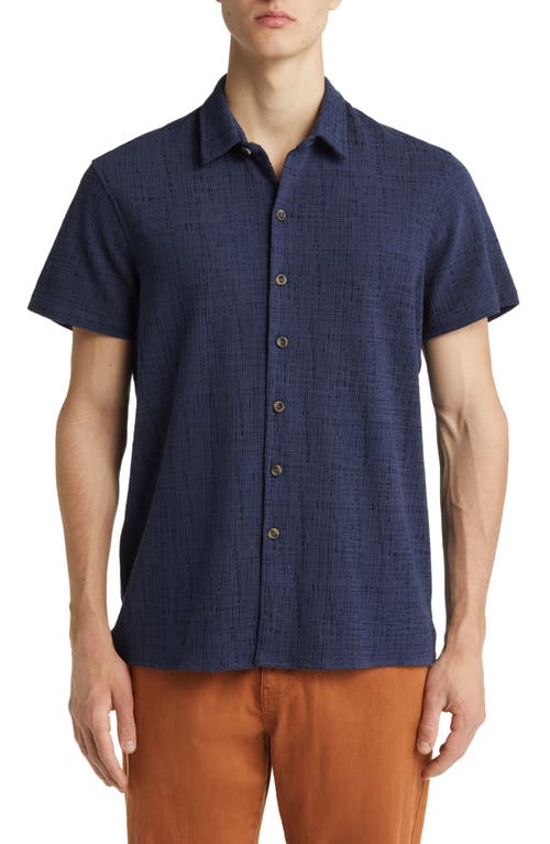 Treasure & Bond Textured Short Sleeve Button-Up Shirt in Navy India Ink