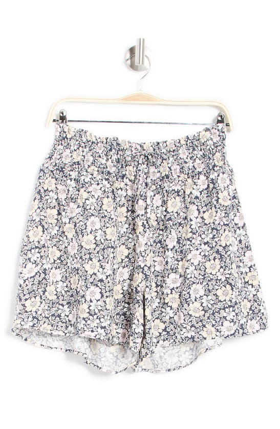 Laundry By Shelli Segal Floral Smocked Waist Flared Shorts In Beige/ Pink Floral