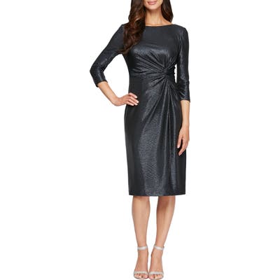 Petite Alex Evenings Knot Metallic Cocktail Dress, Blue