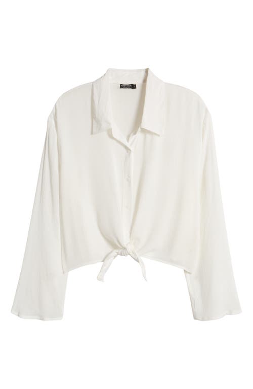 Shop Nasty Gal Crinkle Tie Front Button-up Shirt In Cream