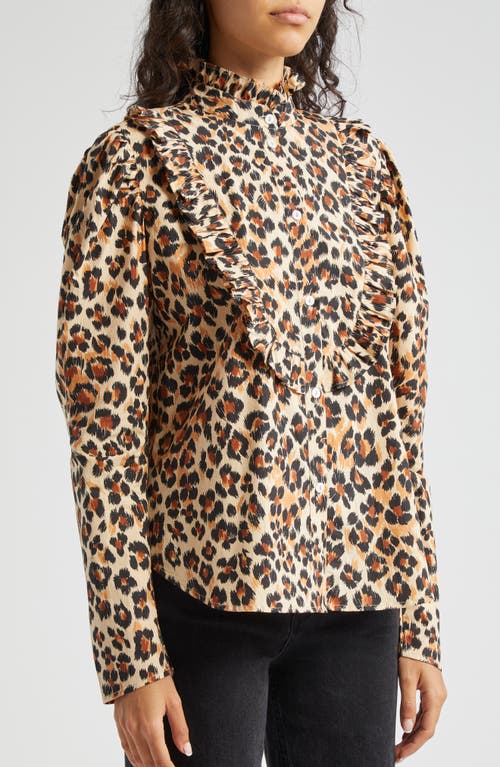 Shop Mille Jolie Animal Print Cotton Button-up Shirt In Cheetah