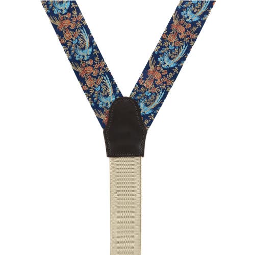 Trafalgar Birds Of Prosperity Silk Button End Suspenders (braces) And Necktie Set In Navy