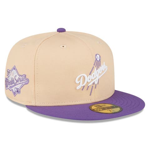 Men's New Era Tan Los Angeles Dodgers 100th Anniversary Purple Undervisor 59FIFTY Fitted Hat