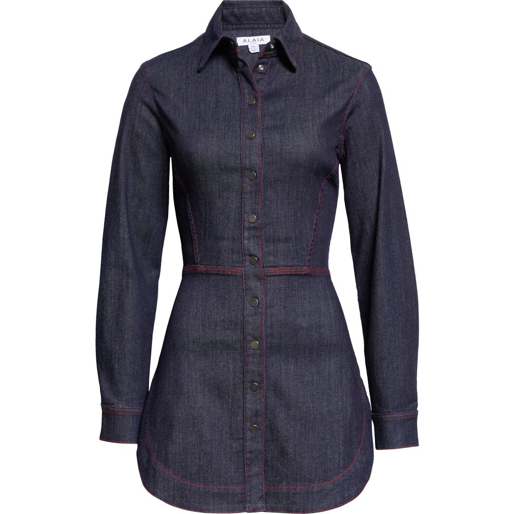 ALAÏA ALAÏA LONG SLEEVE DENIM MINIDRESS