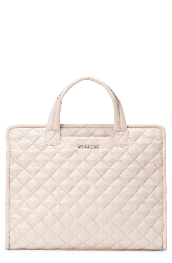 Mz Wallace Medium Quilted Nylon Box Tote In Mushroom/silver