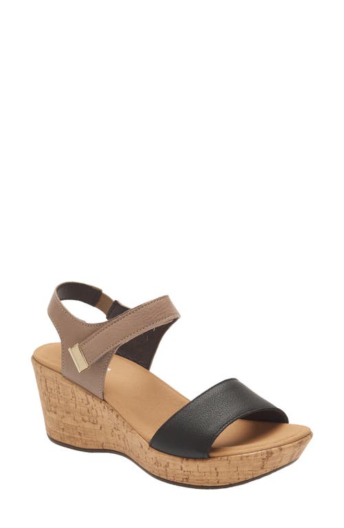 Shop Naot Summer Platform Wedge Sandal In Soft Black/soft Stone Leather