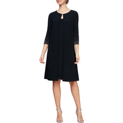 Alex Evenings Mock Jacket Cocktail Dress, Blue