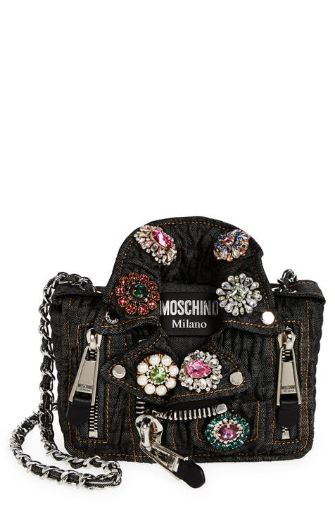 Moschino Crystal-Logo Leather Shoulder Bag