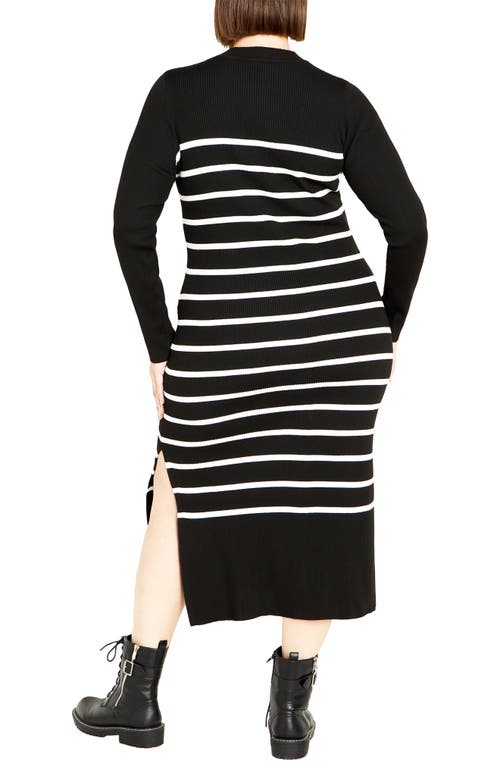 Shop City Chic Maddie Stripe Long Sleeve Rib Dress In Black/white Stripe