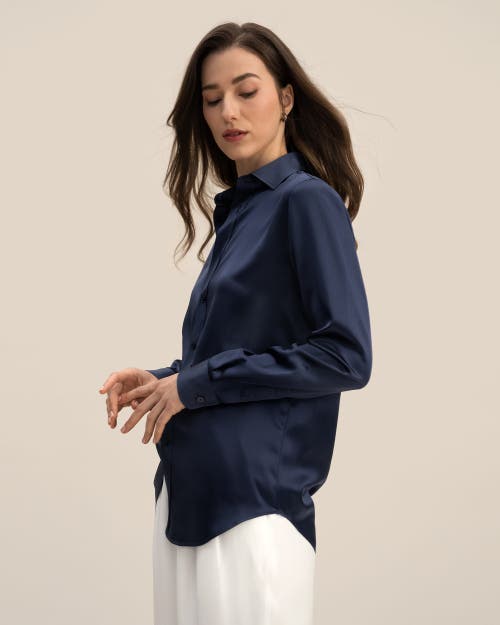 Lilysilk Tailored Button Down Silk Shirt In Navy Blue