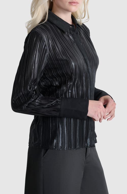 Shop Dkny Foil Pleated Button-up Shirt In Black