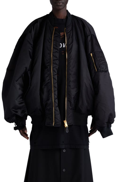 Balenciaga Double Sleeve Bomber Jacket Black at Nordstrom,