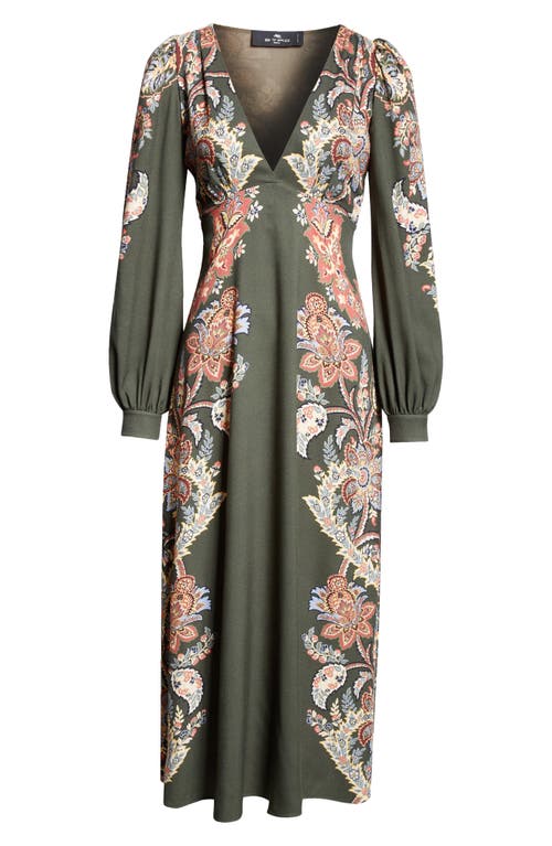 Shop Etro Placed Paisley Print Long Sleeve Dress In Green Floral