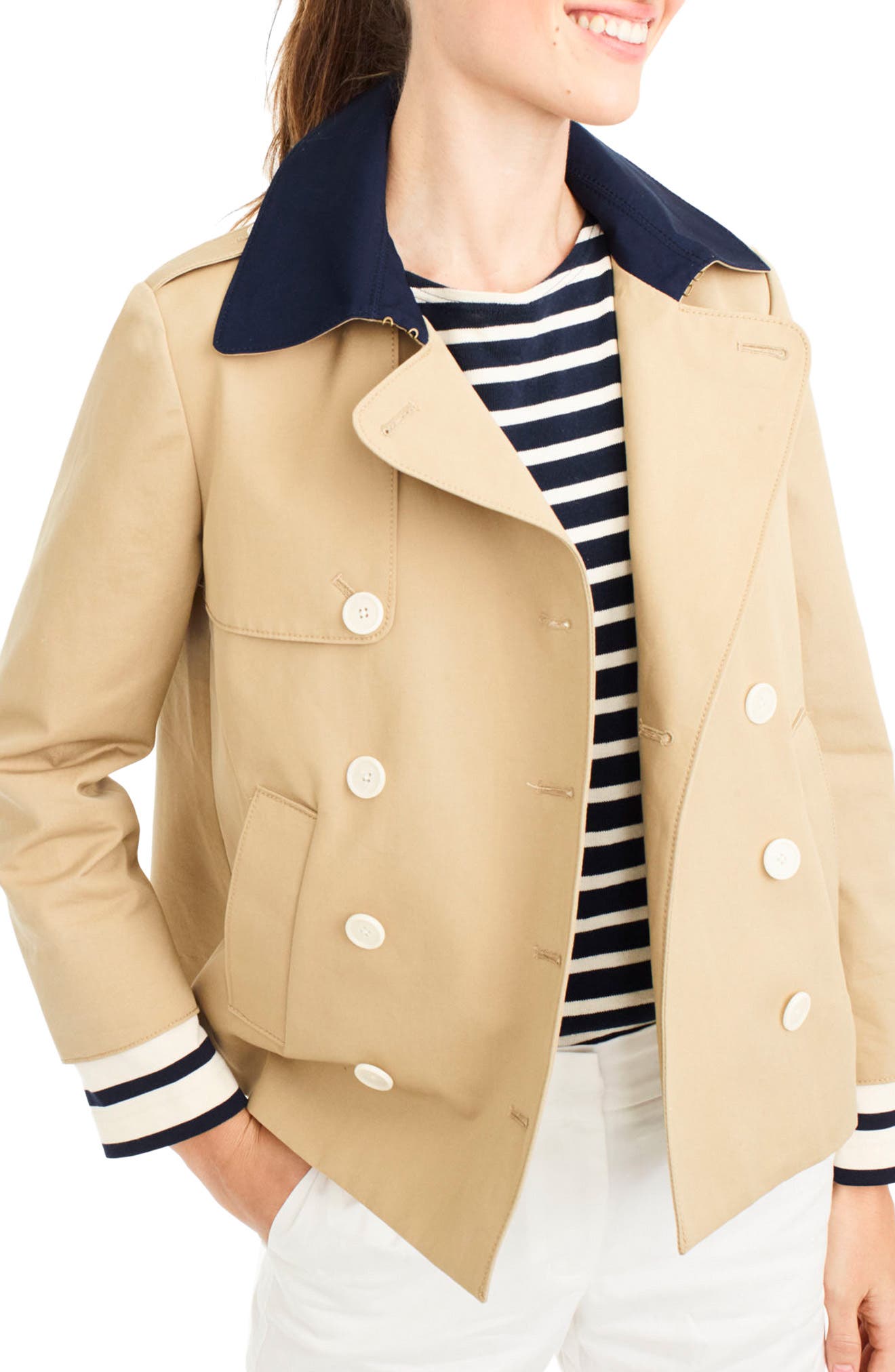 J.Crew Stripe Cuff Crop Trench Coat Nordstrom