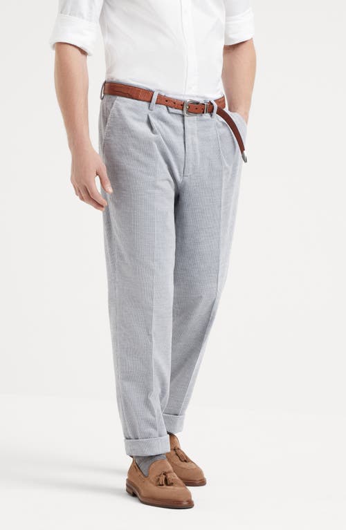 Shop Brunello Cucinelli Cotton And Cashmere Mélange Corduroy Leisure Fit Trousers With Pleat In Silver