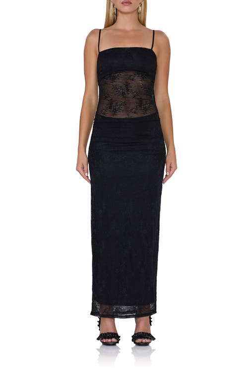 AFRM Jennan Ruched Floral Lace Maxi Dress in Noir 