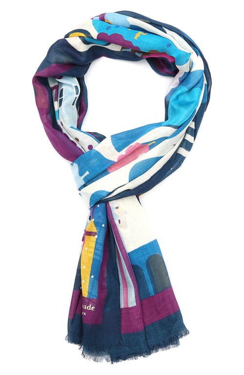 Shop Kate Spade New York Uptown Map Oblong Scarf In Blue Multi