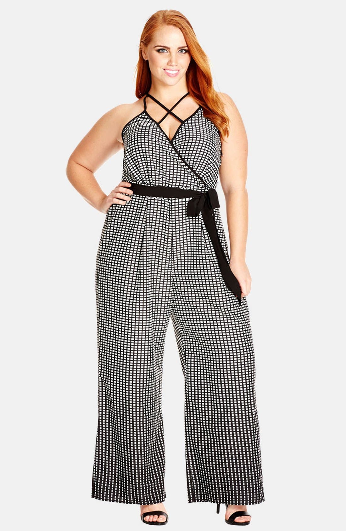 City Chic 'Plunge' Print Surplice Wide Leg Jumpsuit (Plus Size) Nordstrom