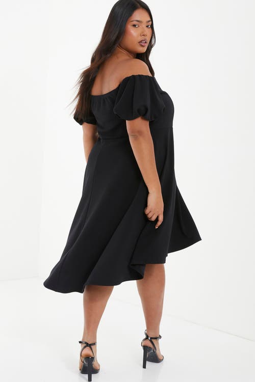 Shop Quiz Puff Sleeve Bardot Dress In Black