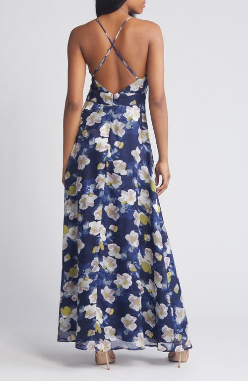 Shop Lulus Pretty Perspective Floral Maxi Dress In Navy Blue/white/mauve