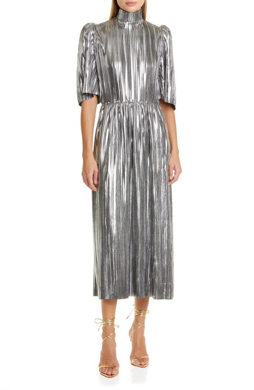 LISOU Diane Pleated Puff Sleeve A-Line Dress in Silver at Nordstrom, Size 2 Us