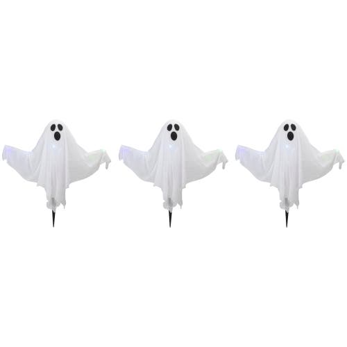 Northlight Set Of 3 Lighted Ghost Halloween Lawn Stakes In White
