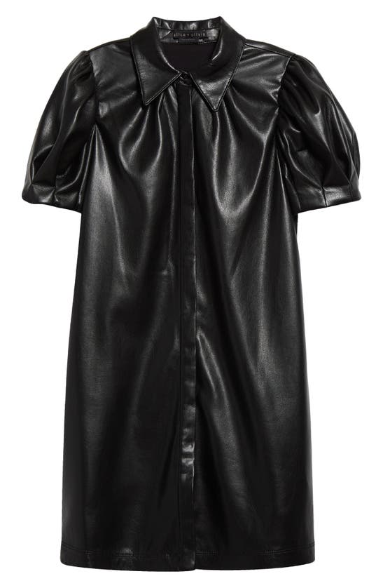 Shop Alice And Olivia Jem Faux Leather Shirtdress In Black